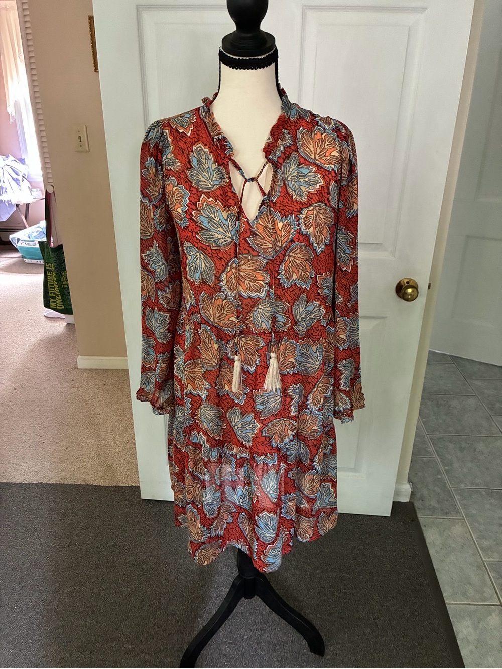 THML burnt orange leaf boho dress Size-M